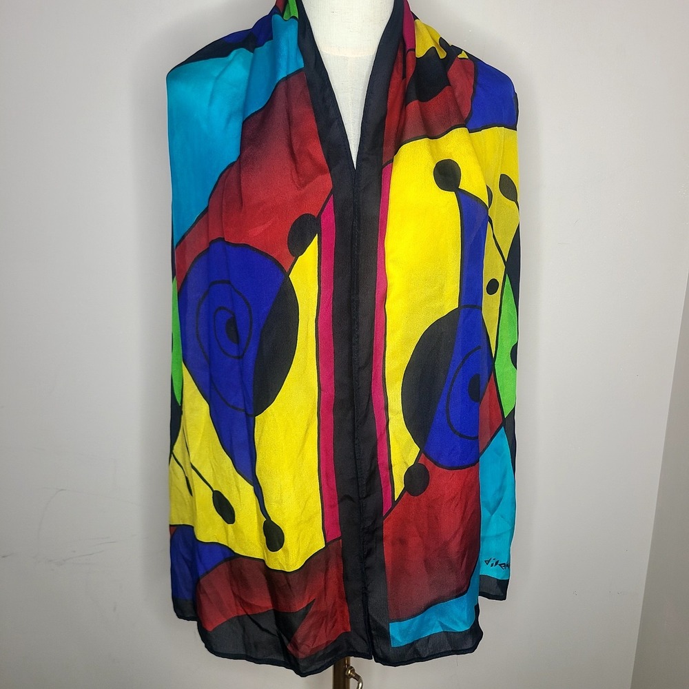 Dilemma Dhun Schroff Vibrant Silk Wearable Art Scarf Geometric Expressionist
